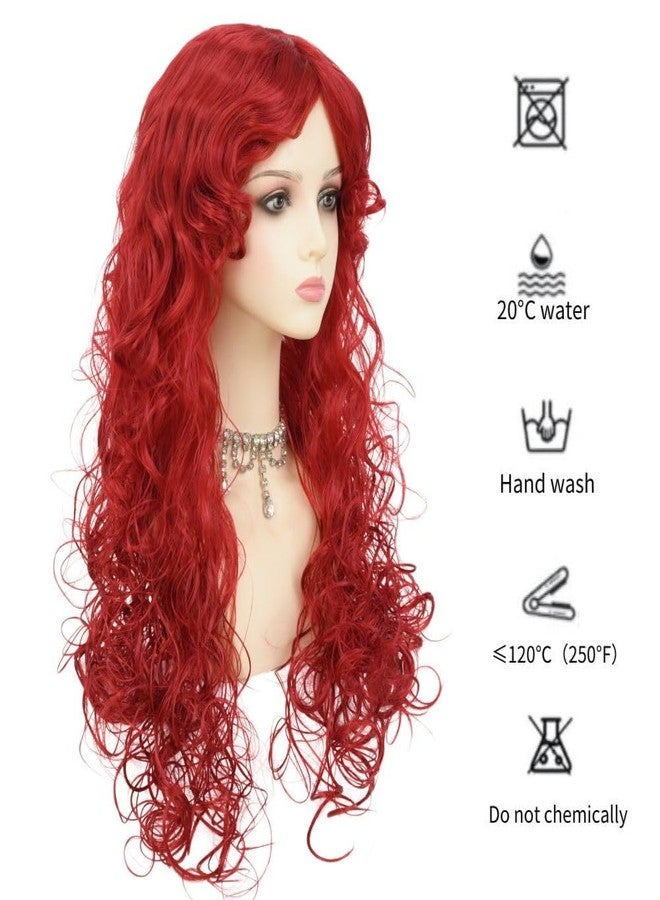 Dai Cloud Red Wigs with Bangs for Women Long Curly Wavy Soft Princess Synthetic Cosplay Halloween Hair Wig for Cosplay Use - Image 3